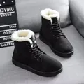 Pair of stylish black winter snow boots with warm white faux fur lining and lace-up design - 36 / Black