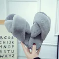 Grey criss-cross faux fur slippers for women soft plush house slides cozy indoor footwear - 36-37 / Gray