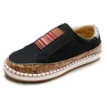 Détail latéral de mocassins noirs respirants avec bande élastique à rayures colorées - 35 / Noir