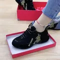 Stylish black chunky dad sneakers featuring intricate golden tiger embroidery detail - 35 / Lucky Tiger Embroidery Style (A8939) / Black