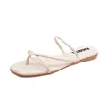 Sandali infradito piatti da donna con sottili cinturini bianchi incrociati e suola marrone - 35 / Stile Infradito Bassa / Beige