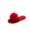 Zapatillas de pelo sintético rojo con punta abierta y un gran pompón decorativo - 36-37 / Decoración de Pompón Grande (AL61628191) / Rojo