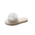 Pantufla de felpa blanca con un gran pompón decorativo de borla de hilo suave - 36-37 / Decoración de Pompón Grande (AL61628191) / Blanco