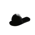 Elegantes pantuflas de piel sintética negra con un pompón grande y punta abierta - 36-37 / Decoración de Pompón Grande (AL61628191) / Negro