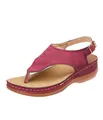 Women's wine red embroidered thong sandals with buckle strap and comfortable wedge heel - 35 / Burgundy