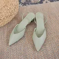 Elegant sage green pointed toe slingback flats with low chunky heels for women shoes - 34 / Green