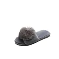 Elegantes zapatillas grises de piel con pompón y diseño de punta abierta para casa - 36-37 / Decoración de Pompón Grande (AL61628191) / Gris