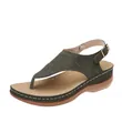 Elegant dark green embroidered thong wedge sandal with adjustable golden buckle - 35 / Army Green