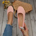 Comfortable pink knitted ballet flats with round toe for breathable casual walking - Pink