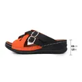 Detail view of women's wedge sandals with 4.5cm heel height measurement in cm and inches - Orange Red