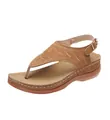 Damen Zehentrenner-Sandalen in Hellbraun mit Stickerei, verstellbarem Riemen und Keilabsatz - Braun
