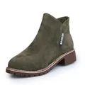 Olive green suede round-toe ankle boots with low block heel - 35 / Green