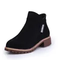 Black matte suede women's ankle boots featuring round toe and chunky brown heel - 35 / Black