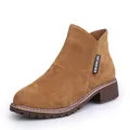 Stylish brown suede ankle boots for women featuring a round toe and comfortable chunky mid heel - 35 / Brown