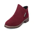 Fashionable burgundy suede ankle boots with round toe and chunky block heel for women - 38 / Red