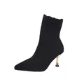 Elegant black knitted pointed-toe ankle boots with a stylish gold stiletto heel shoes - 36 / Black