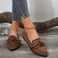 Brown fly-knit pointed-toe flats with bow detail, comfortable breathable women's slip-on shoes. - 36 / Dark Brown