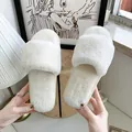 Comfortable white faux fur slide slippers for women stylish indoor home warm plush slides - 36-37 / White