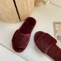 Premium wine red fuzzy open-toe indoor slippers for women with soft faux fur texture - 36-37 / Red