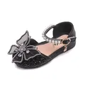 Elegant black girls' princess dress shoes featuring rhinestone butterfly and pearl strap - Size 21 (13.5cm) / Black