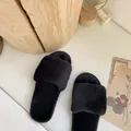 Cozy black fuzzy open-toe indoor slippers for women featuring a soft plush faux fur finish - 36-37 / Black