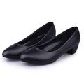 Classic black faux leather low-heeled pumps for professional office and work wear - 35 / Black