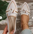 Ballerine a punta in maglia bianca traspirante con fiocco marrone e suola comoda da donna - Bianco