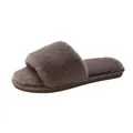 Gemütliche braune Damen-Hausschuhe aus Kunstpelz, weiche Plüsch-Slipper für zu Hause - Khaki
