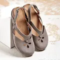 Vintage gray suede flat sandals with decorative flower cutouts and slingback strap - 34 / Gray