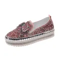 Eleganti mocassini rosa con strass scintillanti, fiocco e suola platform per donna - 35 / Rosa