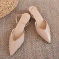 Elegant beige pointed-toe slingback flats with a comfortable low heel for women - 34 / Beige