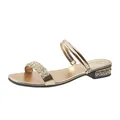 Elegantes sandalias doradas de doble uso con tiras de strass y tacón medio cómodo - 38 / Champán