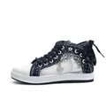 Women's stylish dark blue polka dot high-top sneakers with breathable lace mesh - 36 / Dark Blue