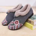 Cozy grey embroidered winter cotton shoes featuring plush faux fur lining and floral patterns - 35 / Gray
