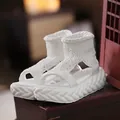 Vista dettagliata della trama a maglia bianca e della suola platform intrecciata dei sandali - 35 / Bianco