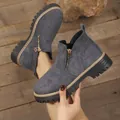 Women's stylish grey suede round toe ankle boots with side zipper and thick lug sole - 36 / Gray