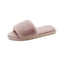 Soft dusty rose faux fur open-toe slippers with plush flat sole for indoor comfort. - 42-43 / Pink
