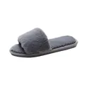Comfortable grey faux fur open-toe indoor slippers for women with flat non-slip sole - 42-43 / Gray