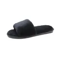 Comfortable black faux fur open toe indoor slide slippers with flat sole for women - 42-43 / Black