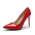 Elegant red patent leather pointed-toe stiletto pumps for women with thin high heels - 35 / Red