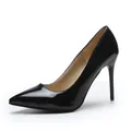 Elegant classic black patent leather pointed-toe high heels with slim stiletto heels - 35 / Black