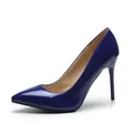 Elegant navy blue patent leather pointed toe stiletto pumps for women with high heels - 35 / Blue