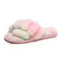 Regenbogen Plüsch Hausschuhe für Damen mit Kreuzgurt, weiche flauschige Winterschuhe - 36-37 / Regenbogen Rosa