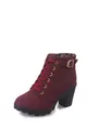 Detail shot of wine red chunky heel ankle boots featuring leopard print lining and gold eyelets - 35 / Red