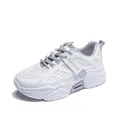 Witte chunky platform sneakers voor dames met ademende mesh inzetstukken en veters - 35 / Grijs