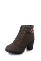 Olive green chunky heel platform ankle boots with decorative side buckle and lace-up front - 35 / Army Green