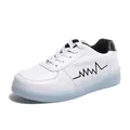 Stylish white LED light-up sneakers featuring USB charging and black pulse design - 35 / White