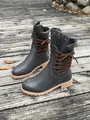 Stylish grey women's winter boots with brown laces and studs on chunky sole - 36 / Vintage Gray