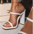 Elegant white chunky block heel mule sandals featuring two stylish rounded straps for women - 38 / White