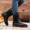 Women's stylish black lace-up mid-calf boots with studded details and low heel - 38 / New Black